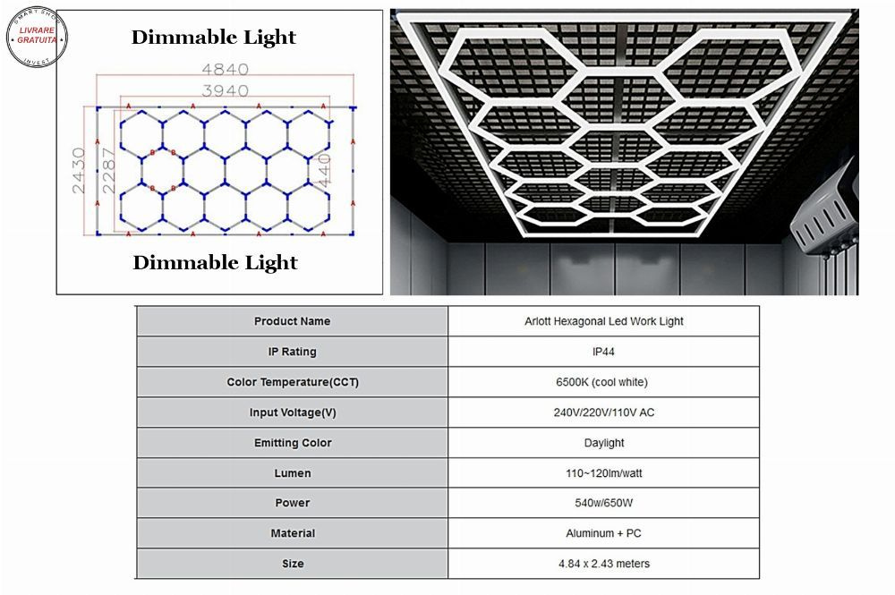 Sistem de Iluminare Plafon Hexagon / HoneyComb 3,94 x 2,29 m Lumina Ajustabila- livrare gratuita