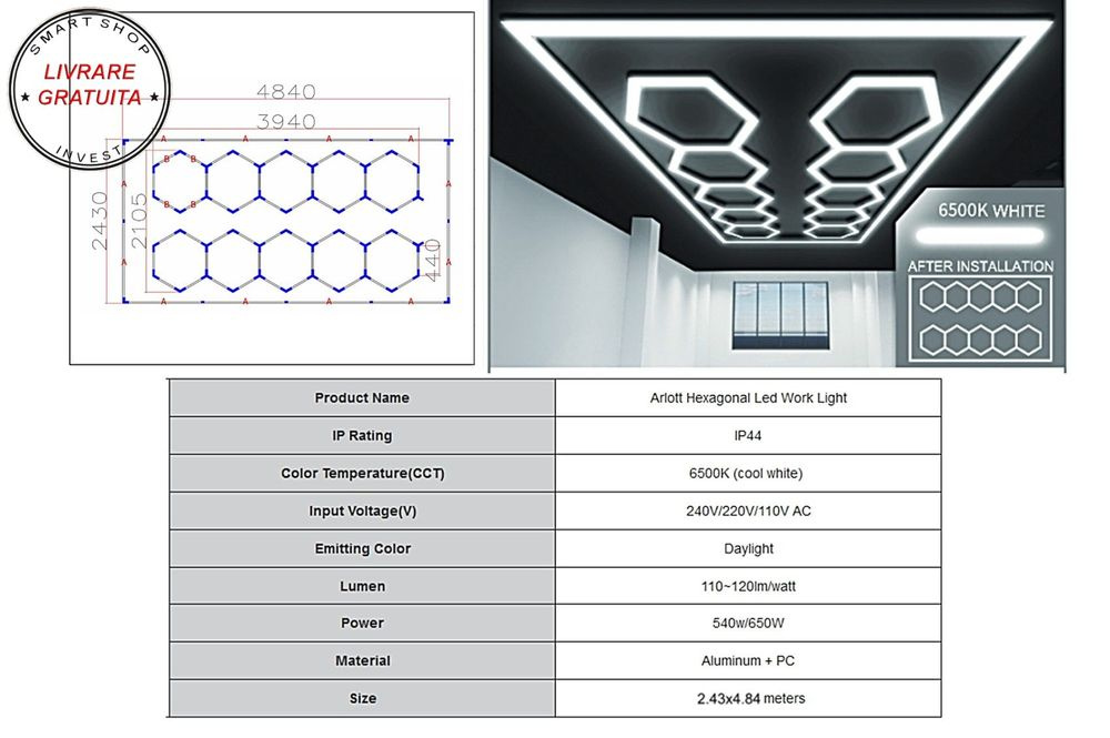 Sistem de Iluminare Plafon Hexagon / HoneyComb 3,94 x 2,10 m- livrare gratuita