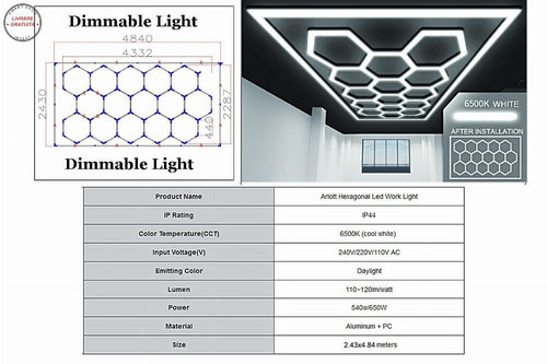 Sistem de Iluminare Plafon Hexagon / HoneyComb 4.33 x 2.28 m Lumina Ajustabila- livrare gratuita
