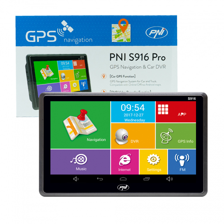 Sistem de navigatie GPS + DVR PNI S916 PRO ecran 7 inch cu Android 6.0, memorie 16 GB, 1GB DDR3 RAM PNI-S916PRO