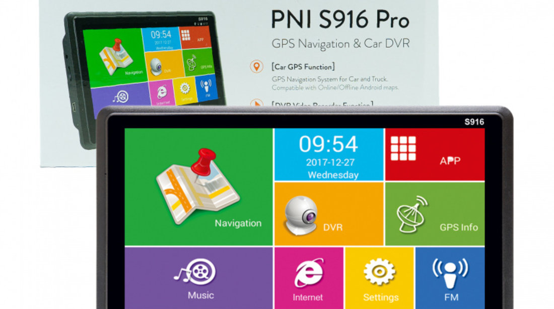 Sistem de navigatie GPS + DVR PNI S916 PRO ecran 7 inch cu Android 6.0, memorie 16 GB, 1GB DDR3 RAM PNI-S916PRO