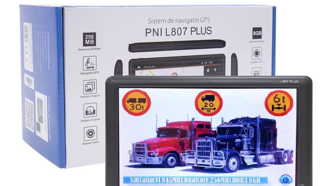 Sistem de navigatie portabil GPS PNI L807 PLUS 8GB Diagonala 7" Harti pentru Camioane si Autoturisme