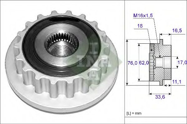 Sistem roata libera, generator VW TRANSPORTER V caroserie (7HA, 7HH, 7EA, 7EH) (2003 - 2016) INA 535 0118 10 piesa NOUA