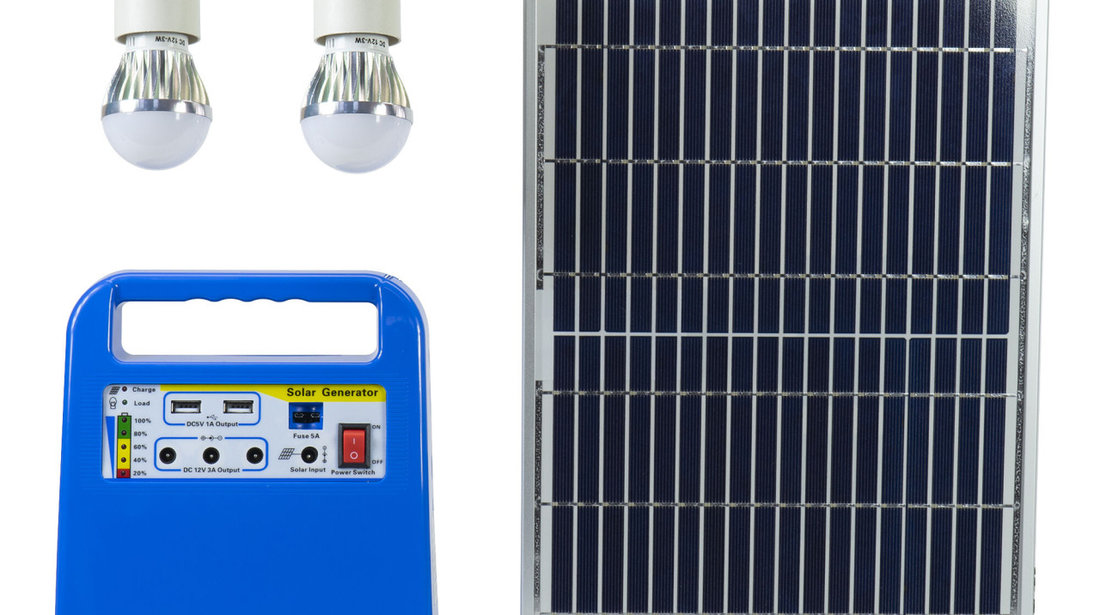 Sistem solar Ideal Camping PNI GreenHouse H01 30W acumulator 12V/7Ah USB/Radio/MP3 2 becuri LED