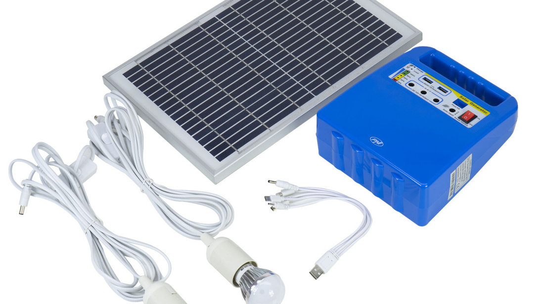 Sistem solar Ideal Camping PNI GreenHouse H01 30W acumulator 12V/7Ah USB/Radio/MP3 2 becuri LED