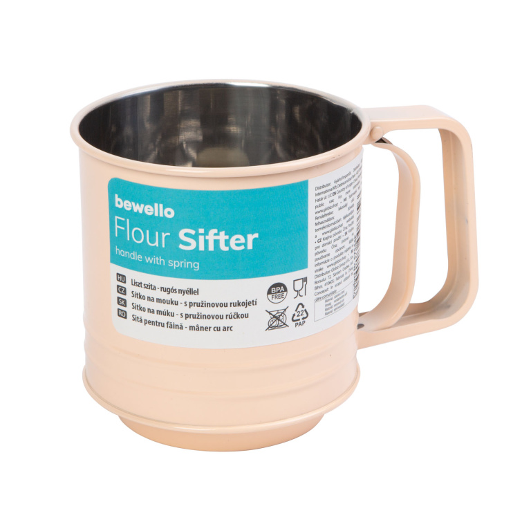 Sită de făină - mâner cu arc - culoare piersică - 15,5 x 10 x 13,2 cm 57544P