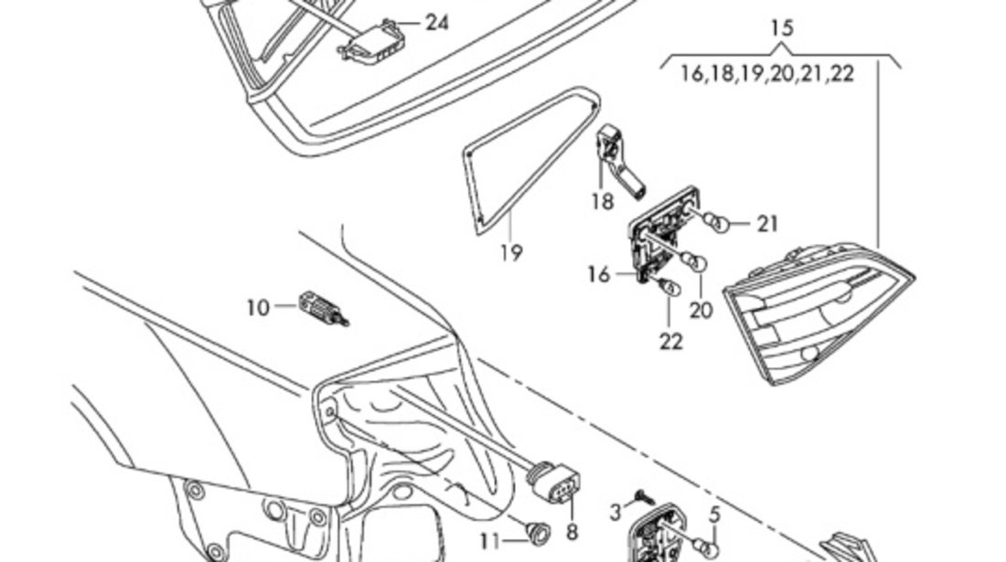 Soclu stop stanga spate AUDI A4 IV Avant (8K5, B8) [ 2007 - 2015 ] TDI (CAGA, CJCA, CMEA, CMFA) 105KW|143HP VAG OEM 8K9945257D