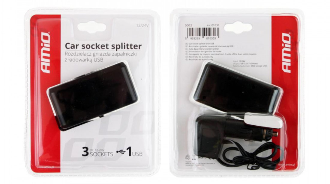 Splitter bricheta auto SOC2 3+1 USB AVX-AM01030