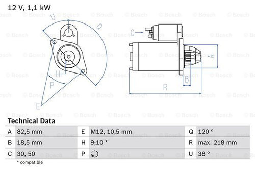 Starter (0986016280 BOSCH) CHEVROLET,DAEWOO,HOLDEN,OPEL,SAAB,VAUXHALL
