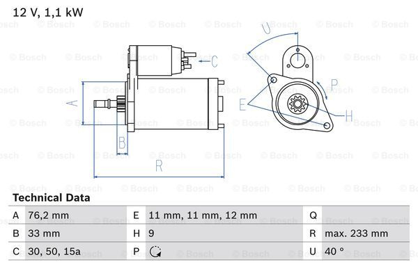 Starter (0986018200 BOSCH) SEAT,VW