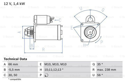 Starter (0986018310 BOSCH) CHEVROLET,Citroen,DS,FIAT,HYUNDAI,LANCIA,MITSUBISHI,OPEL,PEUGEOT,PEUGEOT ...