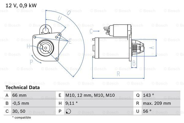 Starter (0986018860 BOSCH) NISSAN,OPEL,RENAULT,VAUXHALL