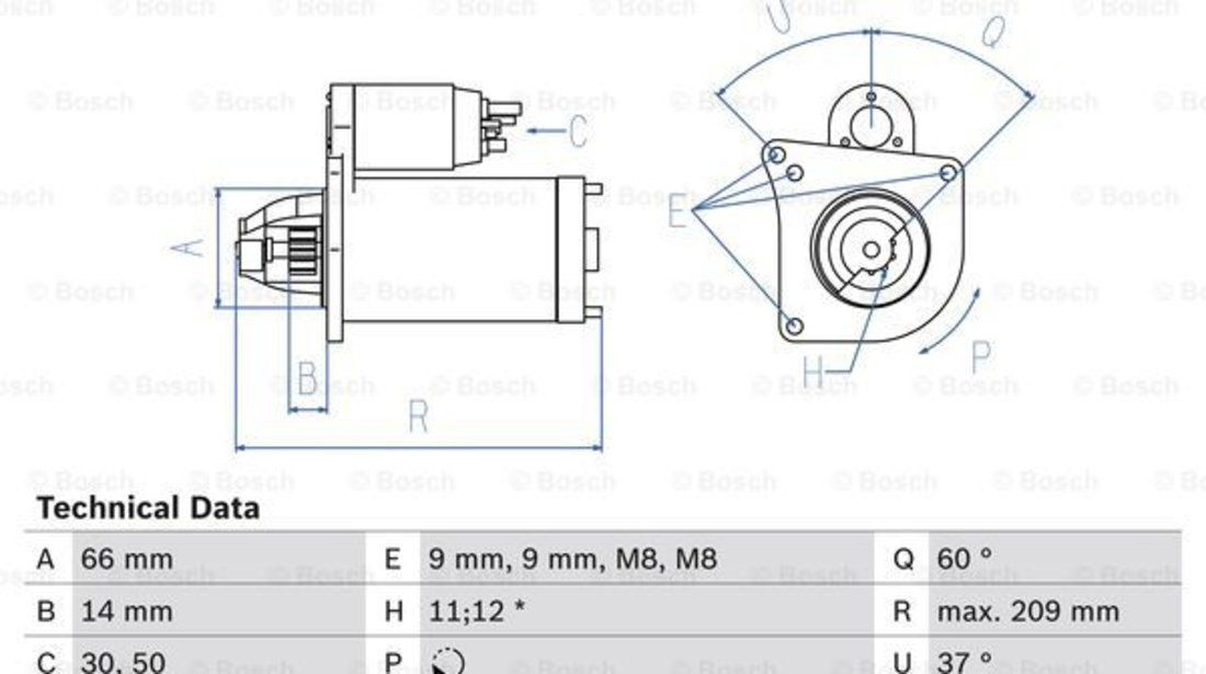 Starter (0986021651 BOSCH) Citroen,DS,FIAT,OPEL,PEUGEOT,TOYOTA,VAUXHALL