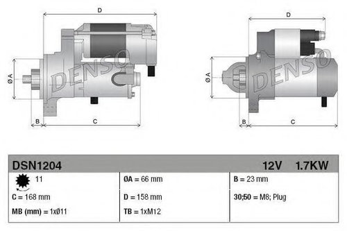 Starter AUDI A5 Cabriolet (8F7) (2009 - 2016) DENSO DSN1204 piesa NOUA