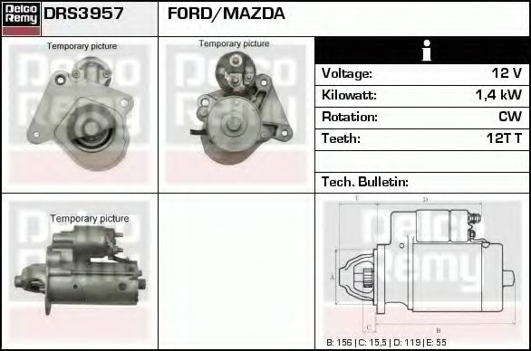 Starter FORD FUSION (JU) (2002 - 2012) DELCO REMY DRS3957 piesa NOUA
