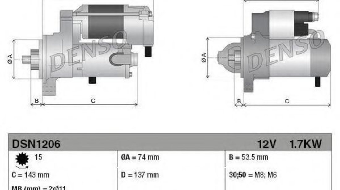 Starter MERCEDES A-CLASS (W176) (2012 - 2016) DENSO DSN1206 piesa NOUA