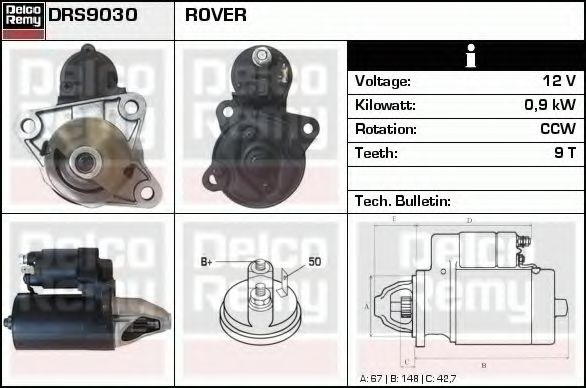 Starter ROVER 45 (RT) (2000 - 2005) DELCO REMY DRS9030 piesa NOUA
