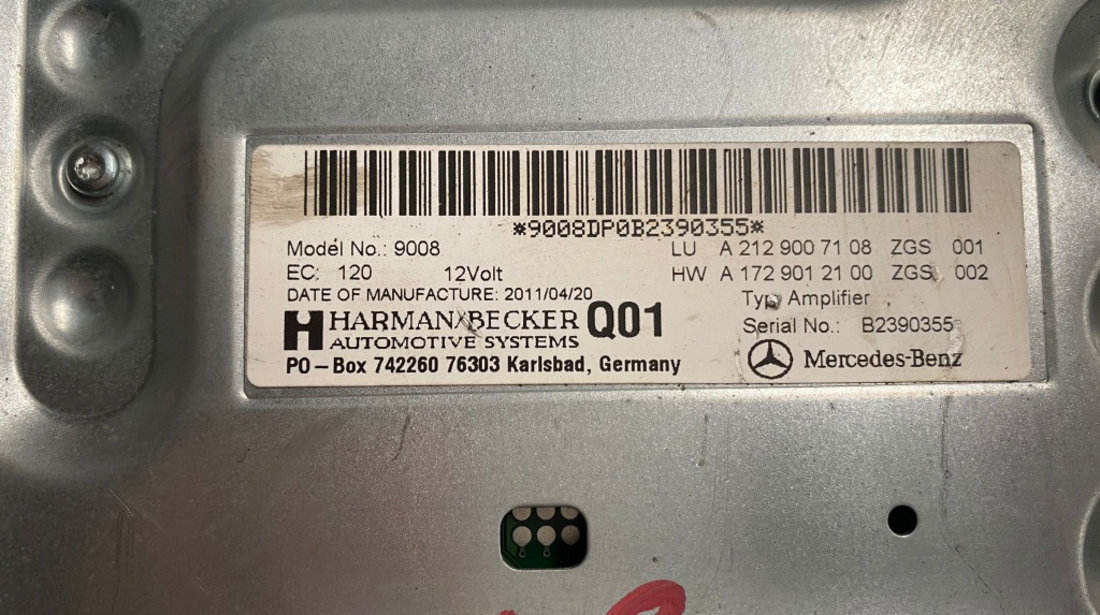 Statie amplificator Harman Kardon Mercedes W218 CLS 2013 a2129007108