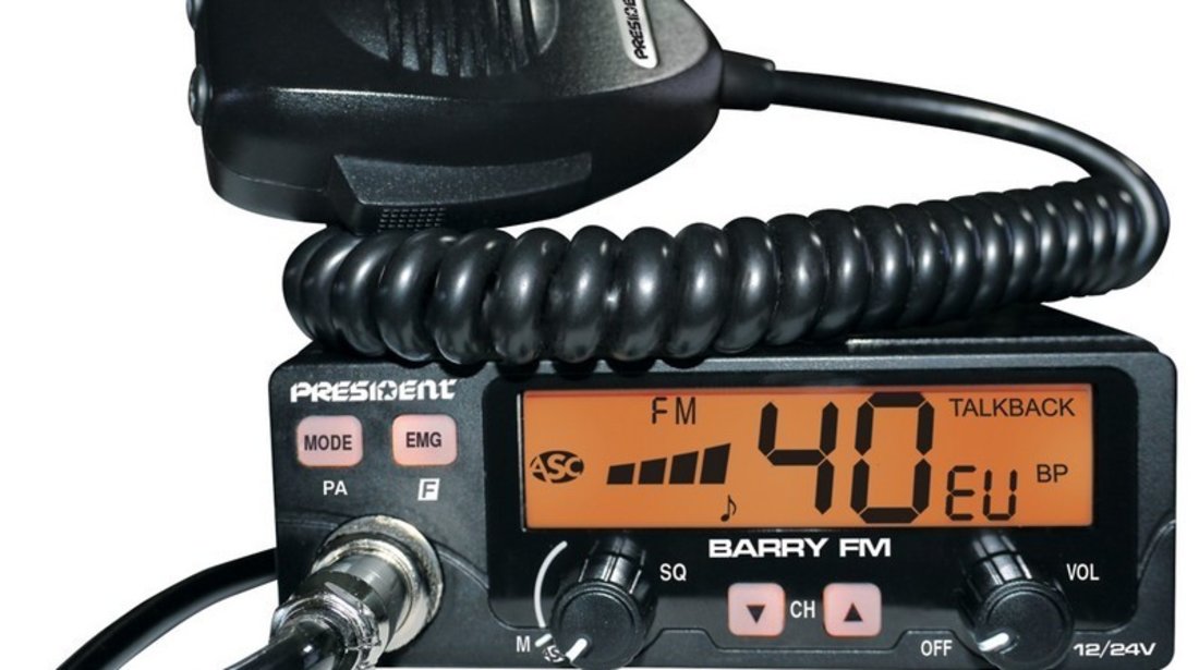 Statie CB President BARRY ASC FM 20W 12V/24V cu squelch automat