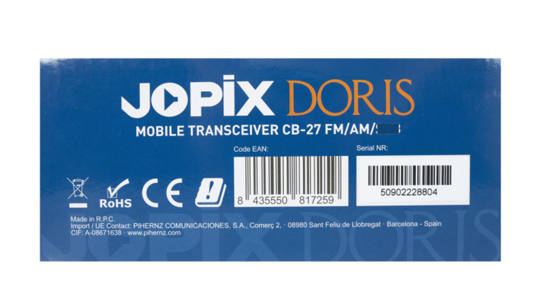 Statie radio CB JOPIX Doris 40CH, AM/FM, 4W, ASQ, Roger Beep, VOX, 12-24V PNI-DORIS-CB