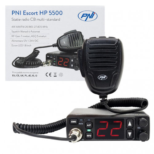 Statie Radio CB PNI Escort HP 5500, Multistandard, 4W, AM-FM, 12V/24V, ASQ, RF Gain, Mufa De Brichet...