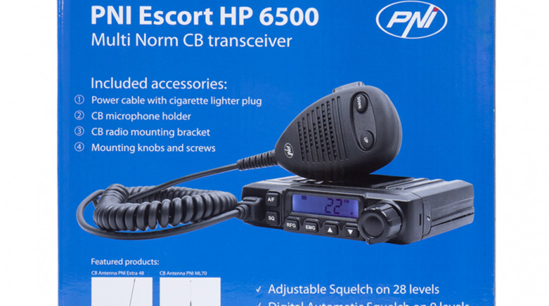 Statie radio CB PNI Escort HP 6500 Echo, 12V, RF Gain, ASQ, cu modul de ecou si roger beep inclus PNI-HP6500EC