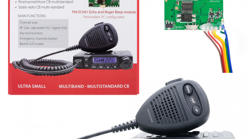Statie radio CB PNI Escort HP 6550 cu PNI ECH01 instalat, multistandard, 4W, AM-FM, 12V, ASQ, cu modul de ecou PNI-HP-6550