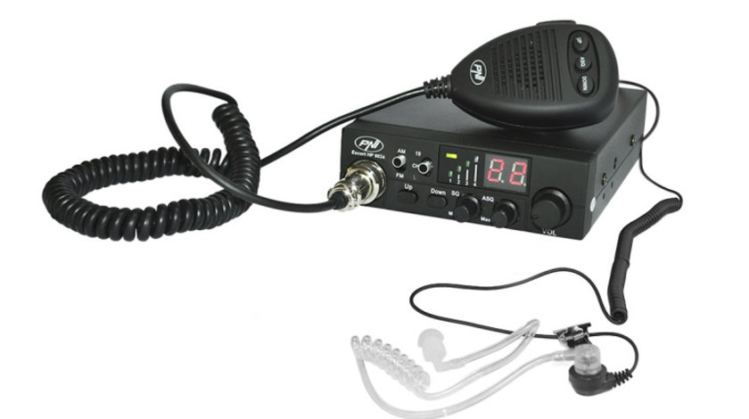 Statie radio CB PNI Escort HP 8024 ASQ alimentare 12V-24V + Casca PNI HF11 cu 1 pin PNI-HP8024HF11