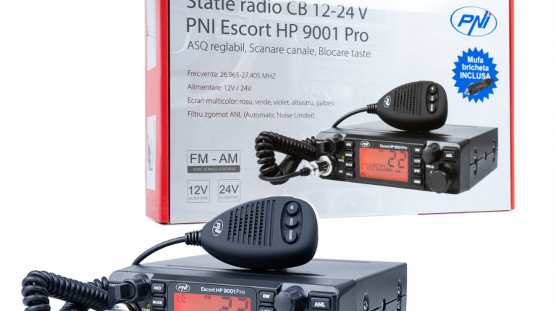 Statie Radio Cb Pni Escort Hp 9001 Pro Asq Reglabil, Am-fm, 12v/24v, 4w, Scaun, Dual Watch, Anl, Ecran Multicolor PNI-HP9001P