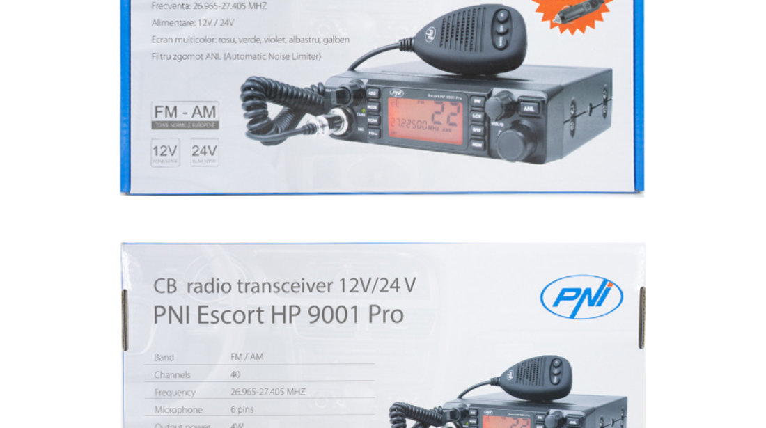 Statie radio CB PNI Escort HP 9001 PRO ASQ reglabil, AM-FM, 12V/24V, 4W, Scaun, Dual Watch, ANL, ecran multicolor PNI-HP9001P