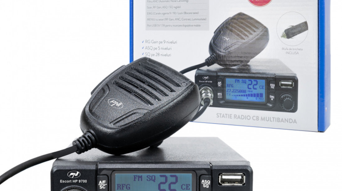 STATIE RADIO CB PNI ESCORT HP 9700 12/24V, USB, ANC, ASQ, MUFA DE BRICHETA INCLUSA PNI-HP9700USB PNI