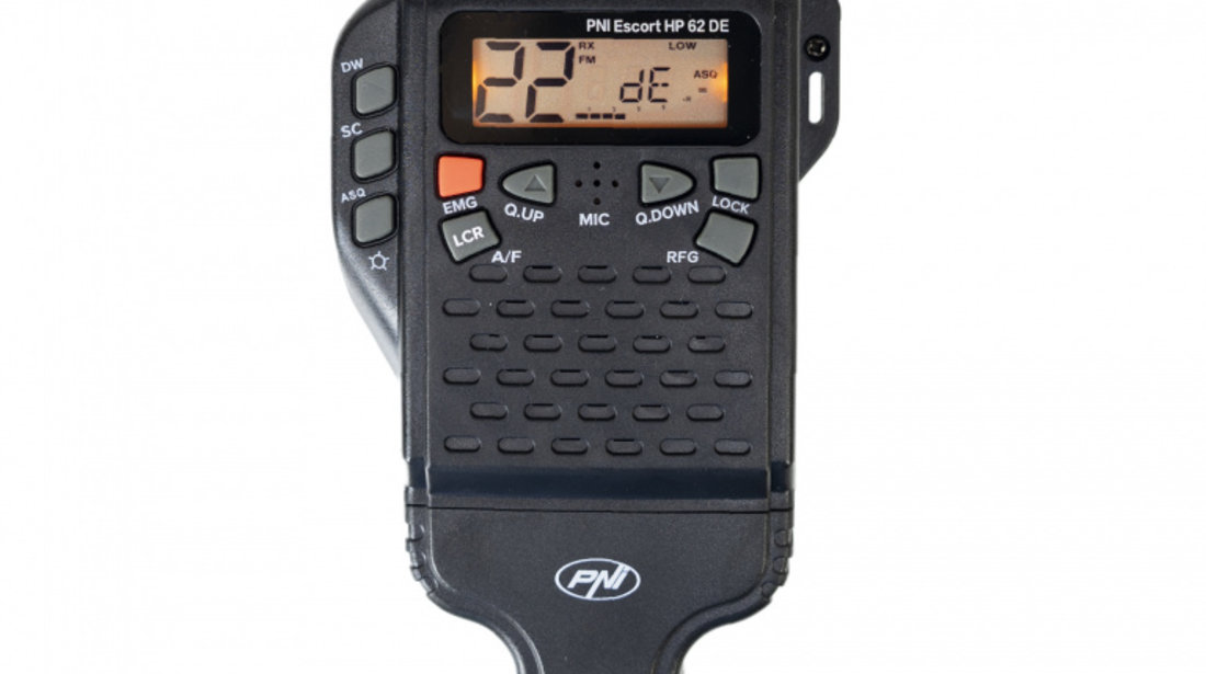 Statie radio CB portabila PNI Escort HP 62DE German version, multi standard, 4W, 12V, AM-FM, ASQ reglabil pe 5 niveluri, RF Gain pe 9 niveluri, Dual Watch, Scaun, Lock PNI-HP62DE