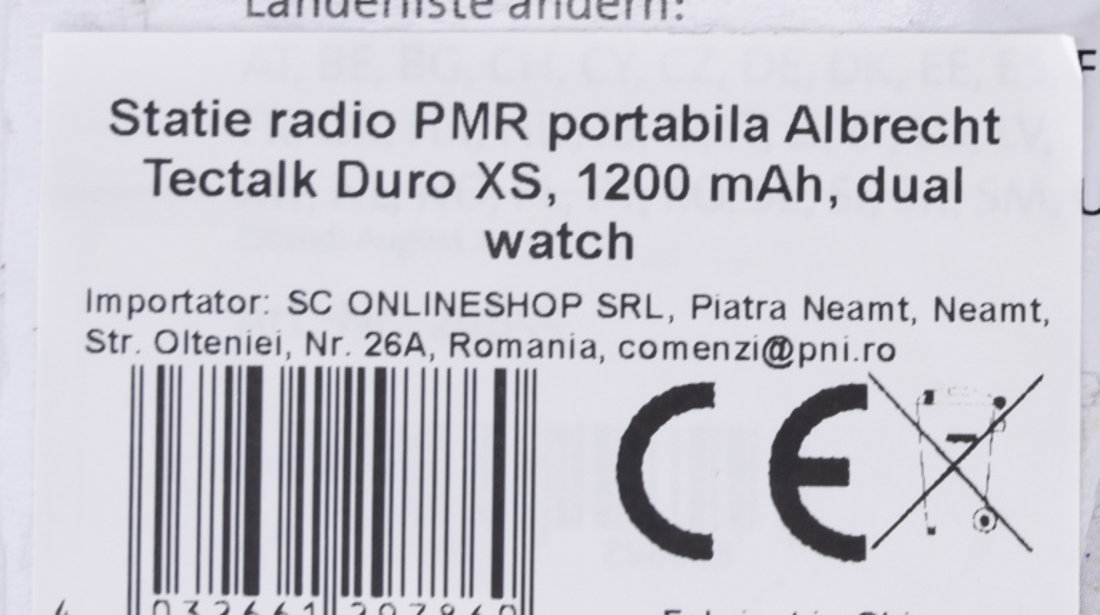 Statie radio PMR portabila Albrecht Tectalk Duro XS, 1200 mAh, dual watch 29855
