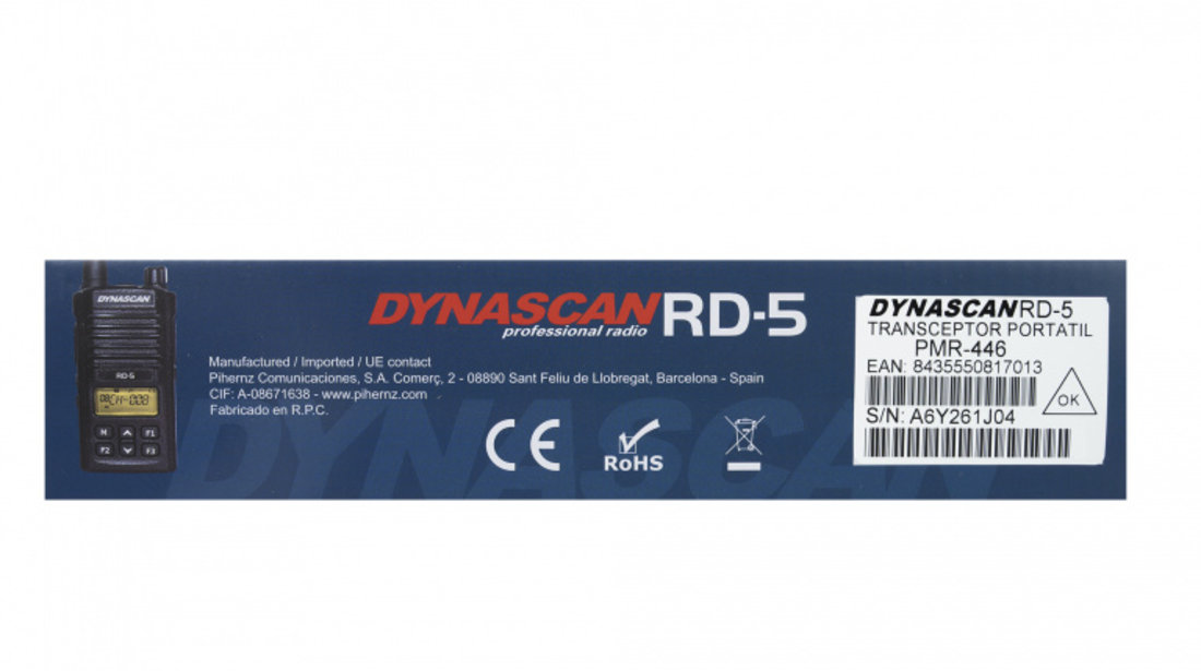 Statie radio portabila PMR PNI Dynascan RD-5, 446MHz, 0.5W, 8 canale, Vox, Roger Beep, Dual Watch, CTCSS-DCS PNI-DYN-R-5