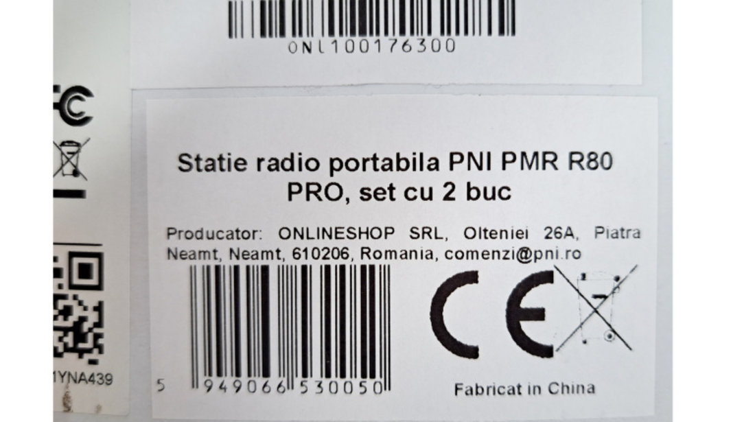 Statie radio portabila PNI PMR R80 PRO, set cu 2 buc, 0.5W PNI-PMR-R80-S