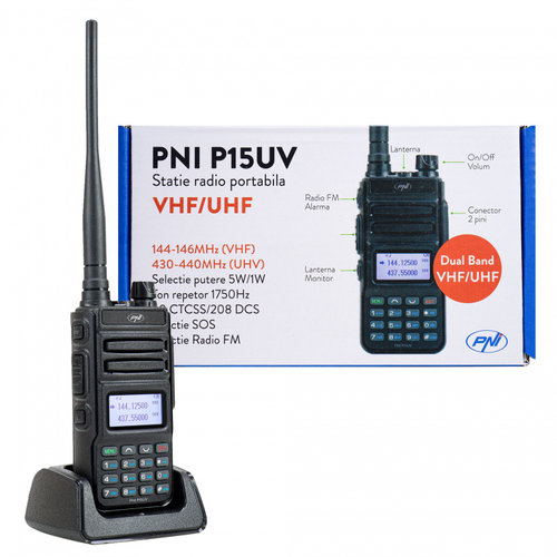 Statie radio portabila VHF/UHF PNI P15UV dual band, 144-146MHz/430-440Mhz, 999CH, cu acumulator 1500...