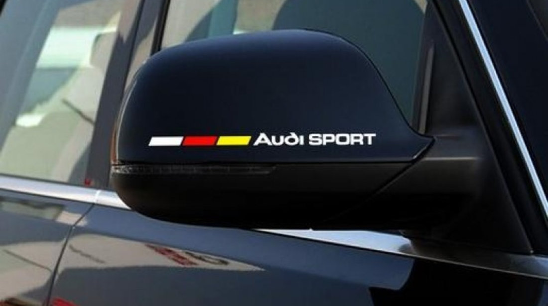Sticker Oglinda Exterioara Audi Sport Germany Alb Set 2 Buc