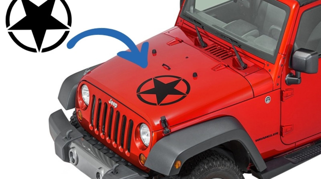 Sticker Stea Negru Universal compatibil cu Jeep, SUV, Camioane sau alte Autoturisme STICKERSTARB