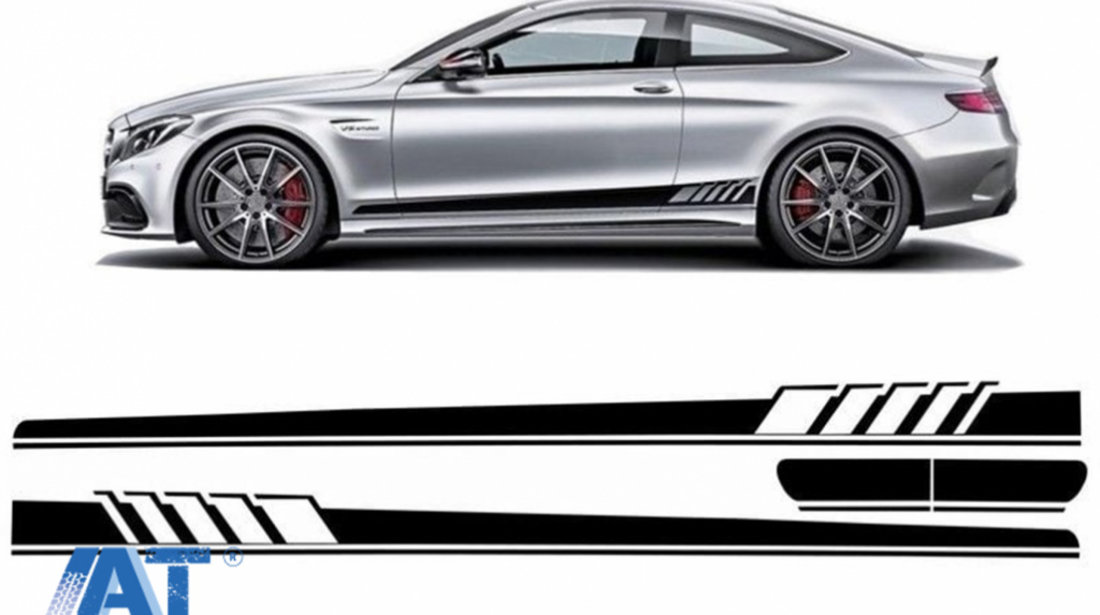 Stickere Laterale compatibil cu Mercedes C-Class C205 Coupe A205 Cabriolet (2014-up) C63 Design Negru Lucios