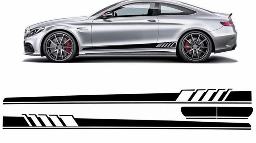 Stickere Laterale compatibil cu Mercedes C-Class C205 Coupe A205 Cabriolet (2014-up) C63 Design Negru Lucios STICKERC205PB