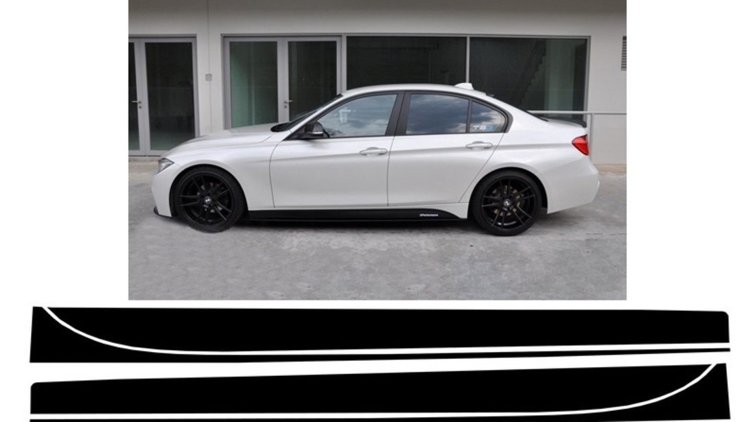 Stickere Laterale Negru Mat compatibil cu BMW Seria 3 F30 F31 (2011-up) M-Performance Design Negru Mat STICKERF30MB