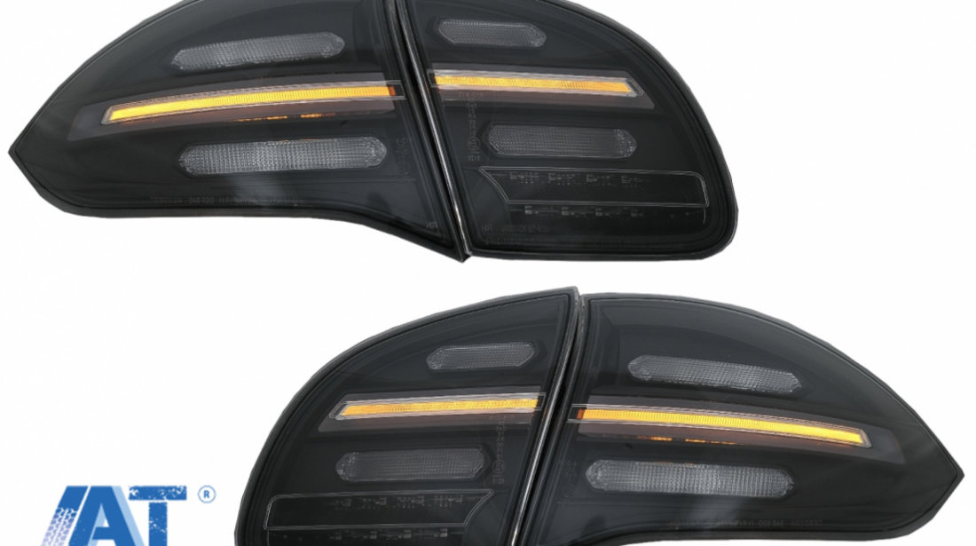 Stopuri FULL LED compatibil cu Porsche Cayenne 958 E2 92A Prefacelift (2010-2014) Negru Smoke cu Indicatoare Dinamice