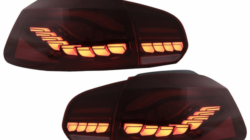 Stopuri Full LED compatibil cu VW Golf 6 VI (2008-2013) Rosu Fumuriu cu Semnal Dinamic TLVWG6LED