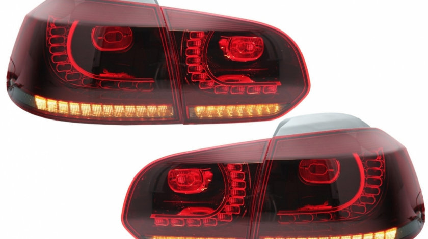 Stopuri Full LED compatibil cu VW Golf 6 VI (2008-2013) R20 Design Rosu Fumuriu cu Semnal Dinamic TLVWG6R20RSFW