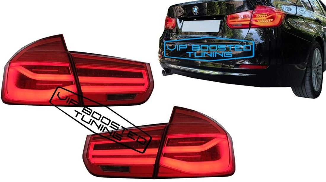 Stopuri LED BMW Seria 3 F30 (2011-2019) Rosu Clar LCI facelift Design cu Semnalizare Dinamica Secven