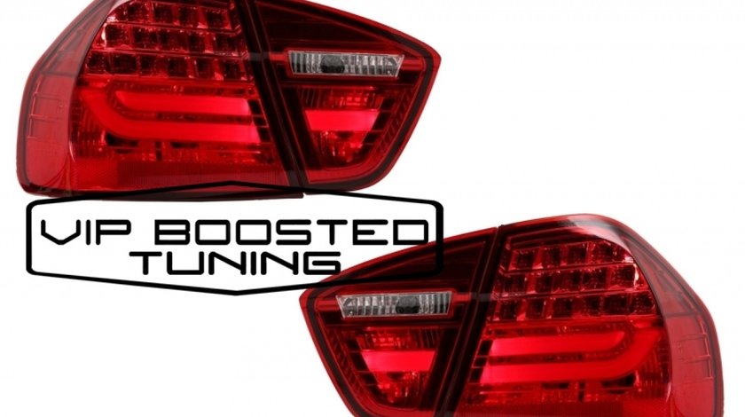 Stopuri LED Light Bar LCI Design BMW E90 Seria 3 Limuzina (2005-2008) Rosu Fumuriu