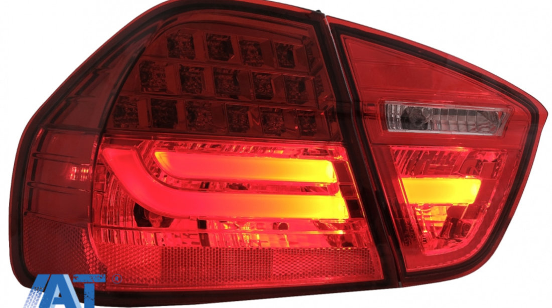 Stopuri LED Light Bar LCI Design compatibil cu BMW E90 Seria 3 Limuzina (2005-2008) Rosu Clar