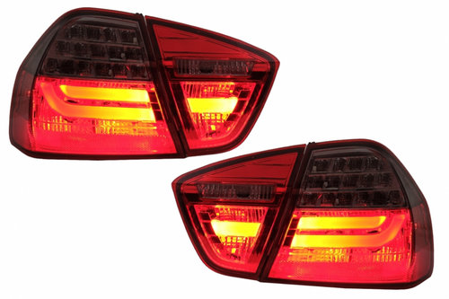 Stopuri LED Light Bar LCI Design compatibil cu BMW E90 Seria 3 Limuzina (2005-2008) Rosu Fumuriu TLB...