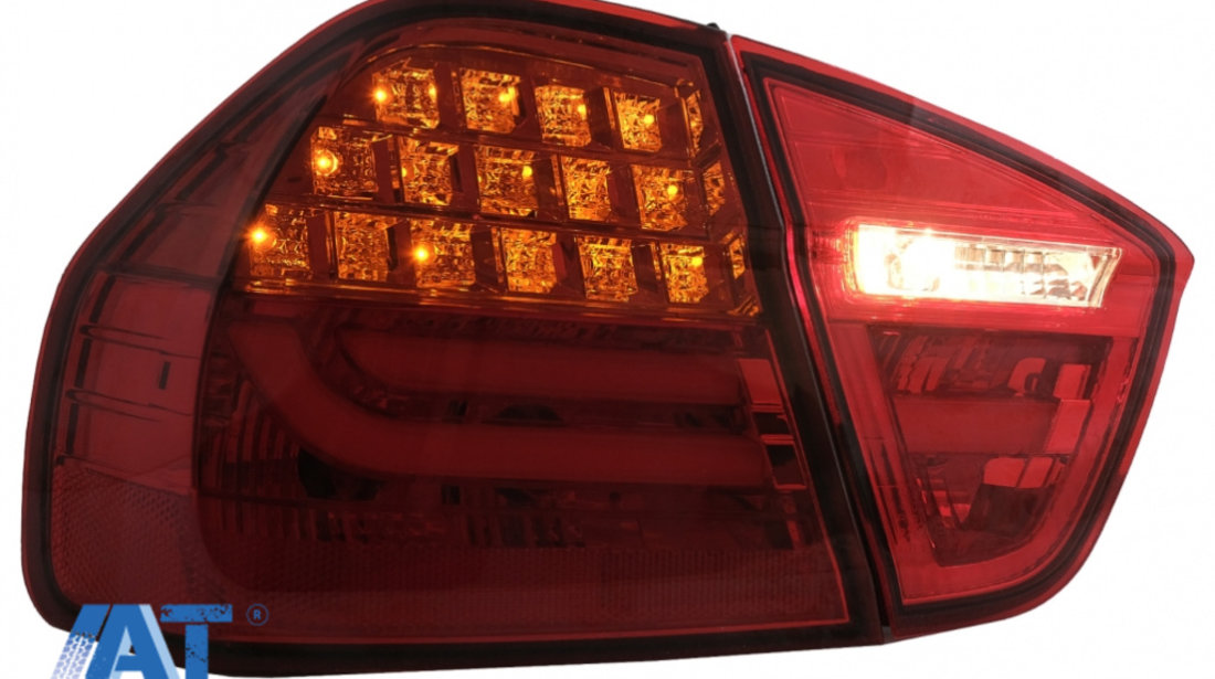 Stopuri LED Light Bar LCI Design compatibil cu BMW E90 Seria 3 Limuzina (2005-2008) Rosu Clar