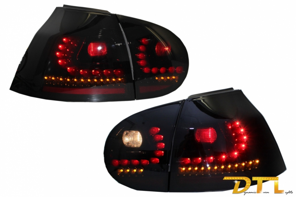 Stopuri LED LITEC compatibil cu VW Golf 5 V (2004-2009) Negru/Fumuriu Semnal Dinamic Secvential RV16KLBSY